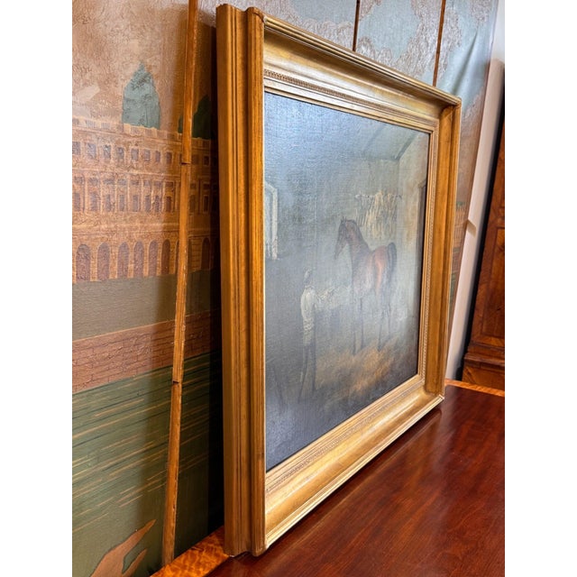Wood English Painting of a Horse and Groom in a Stable For Sale - Image 7 of 7