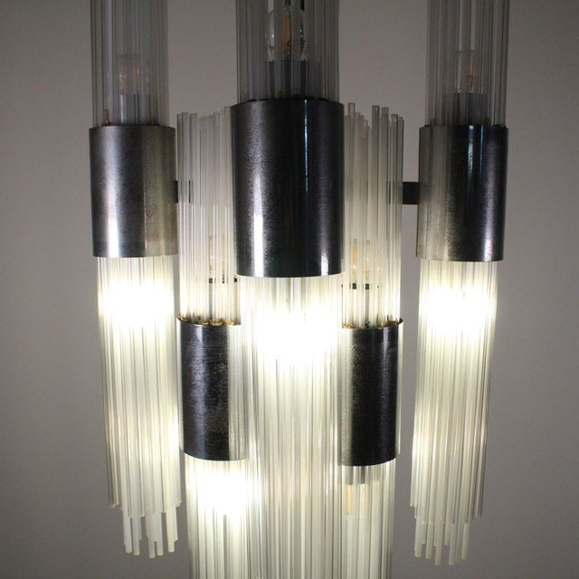 Metal Chandelier with Glass Rods and Steel Structure, 1970 For Sale - Image 7 of 18