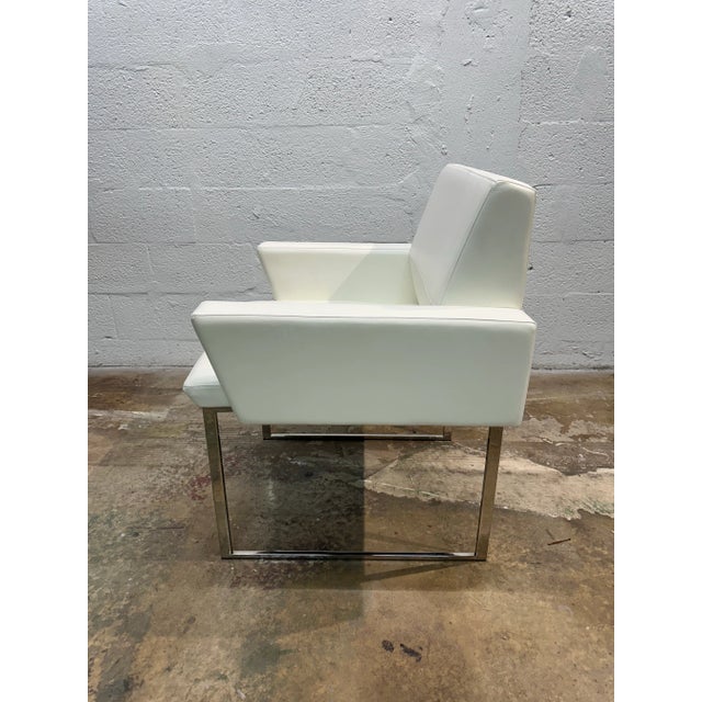 2010s Pair of Brueton White Naugahyde and Chrome Frame Dining Arm Chairs - Twelve Available For Sale - Image 5 of 11