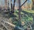 The artwork depicts a vibrant forest scene, showcasing the interplay of light and shadow among fallen trees and lush...
