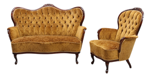 Rococo-Style Sofa and Chair in Plush, 1930s, Set of 2