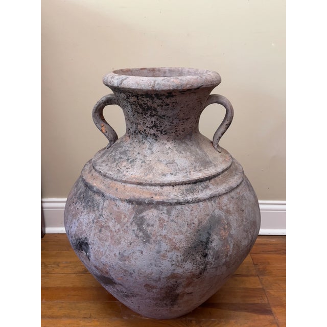 Large Matte Gray Clay Olive Jar Pot Vessel With Double Handles For Sale - Image 4 of 13