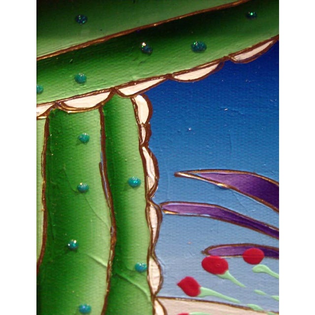 Purple Yuri Gorbachev "Cat and Kitten Near Window in Winter" Oil and Gold Enamel Canvas For Sale - Image 8 of 8