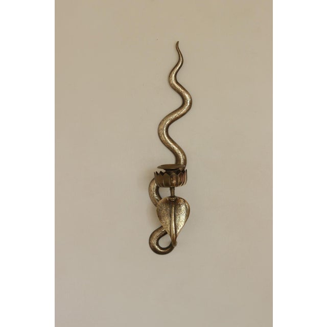 Mid-Century Modern Egyptian Revival Style Engraved Brass Cobra Sconces, Set of 2 For Sale - Image 3 of 18