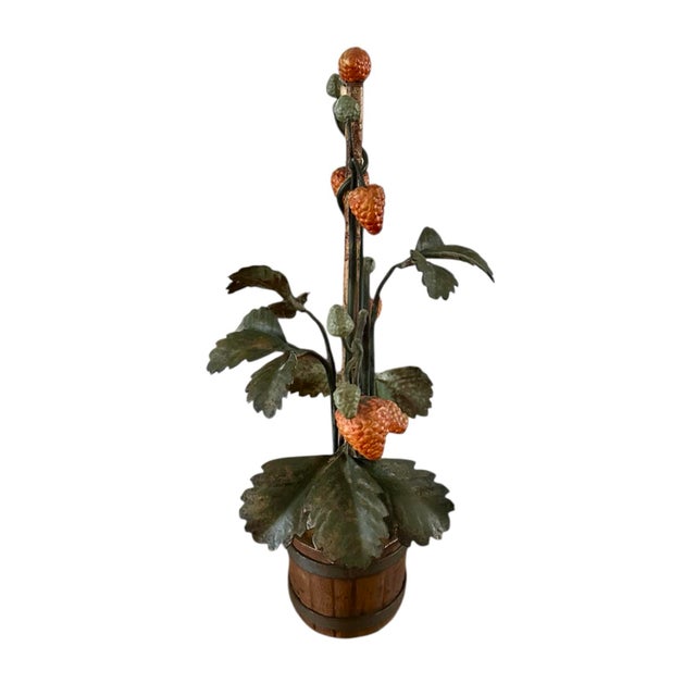 Mid 20th Century Vintage Italian Tole Peinte Potted Strawberry Plant Sculpture / Toleware Floral / Flower Arrangement, Made in Italy For Sale - Image 5 of 11