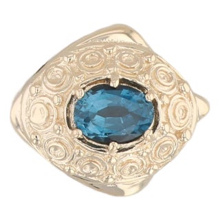 1.50ct Blue Topaz Slide Charm 14k Yellow Gold Vintage Ornate Richard Klein For Sale