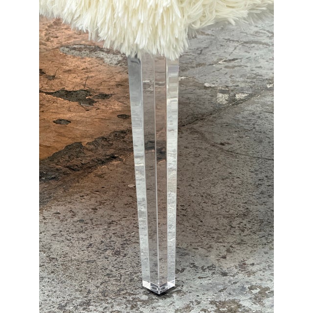 Ivory Skyline Furniture Faux Fur + Acrylic Legs Bench For Sale - Image 8 of 12