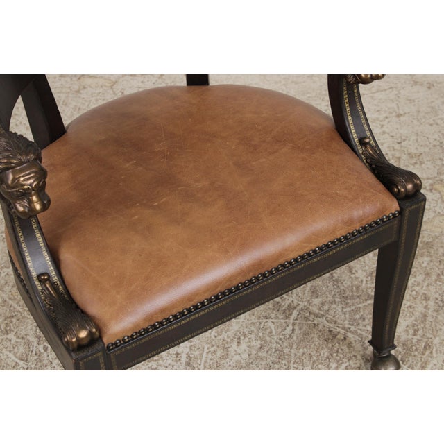 Set of 6 Maitland Smith Leather Lionhead Armchairs For Sale - Image 9 of 18