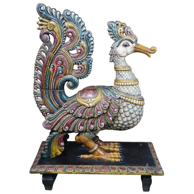20th Century South Indian Folk Art Life Sized Carved Peacock Sculpture