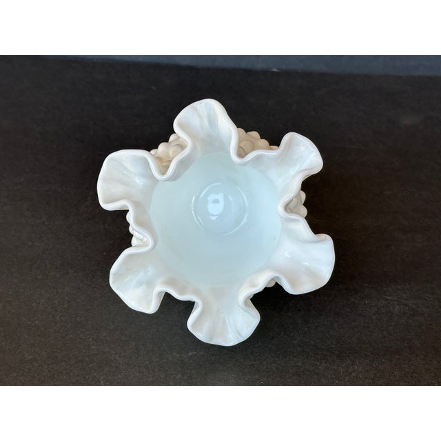 American Fenton Style Hobnail Milk Glass Ruffled Rim Vase For Sale - Image 3 of 10