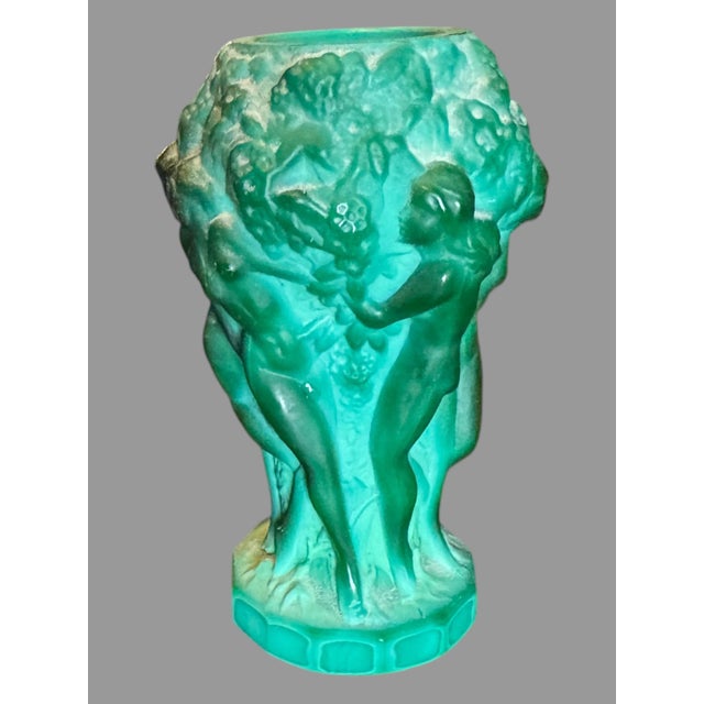 Vintage Antique Art Deco Nouveau Figural Malachite Czech Art Glass Vase For Sale - Image 6 of 6