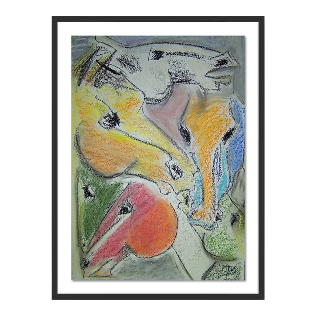 Tower of Horses I by Donna Bernstein, Art Print in Black Frame, Medium For Sale