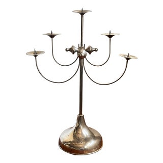 Sculptural Metal 5-Arm Candelabra by Attila Demcsik, Hungary, 1980 For Sale