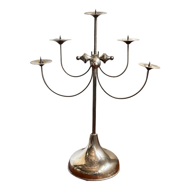 Sculptural Metal 5-Arm Candelabra by Attila Demcsik, Hungary, 1980 For Sale
