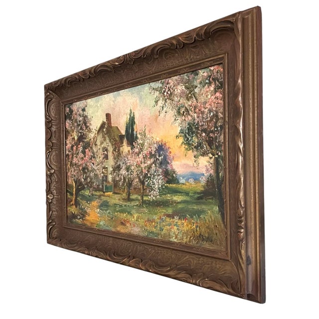 American Early 1900s Antique Landscape Oil Painting in Period Frame. Signed For Sale - Image 3 of 9