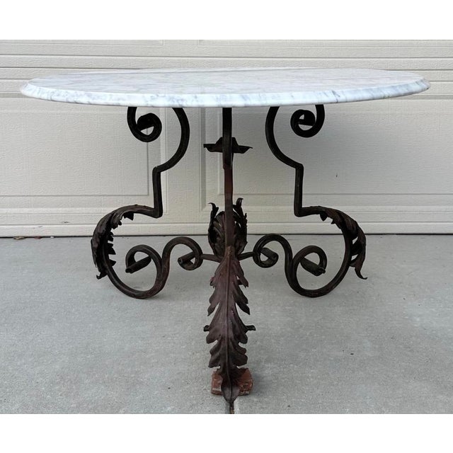 Late 19th Century French Art Nouveau Iron Coffee Table With Italian Carrara Marble Top, Late 19th C. For Sale - Image 5 of 18