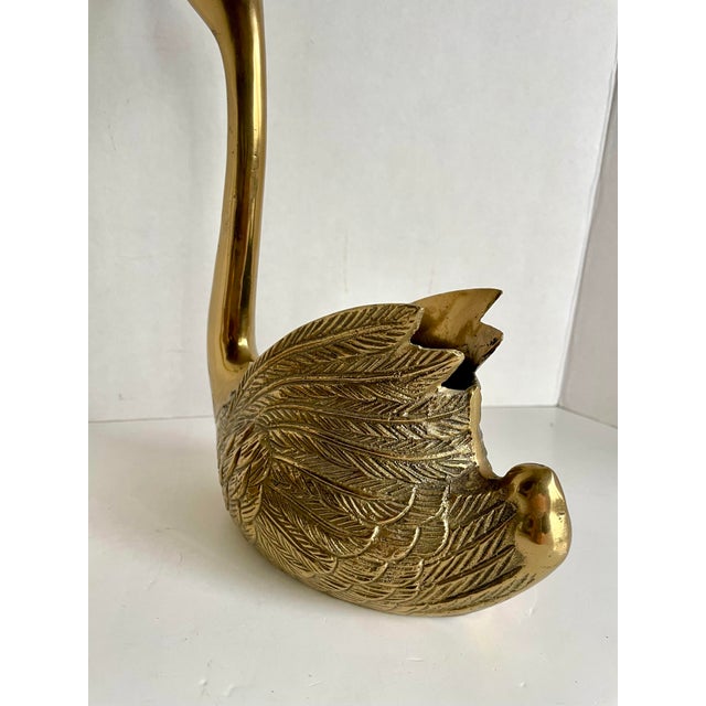 Pair of Mid-Century Brass Figurative Swan Planters Cachepots For Sale - Image 9 of 10