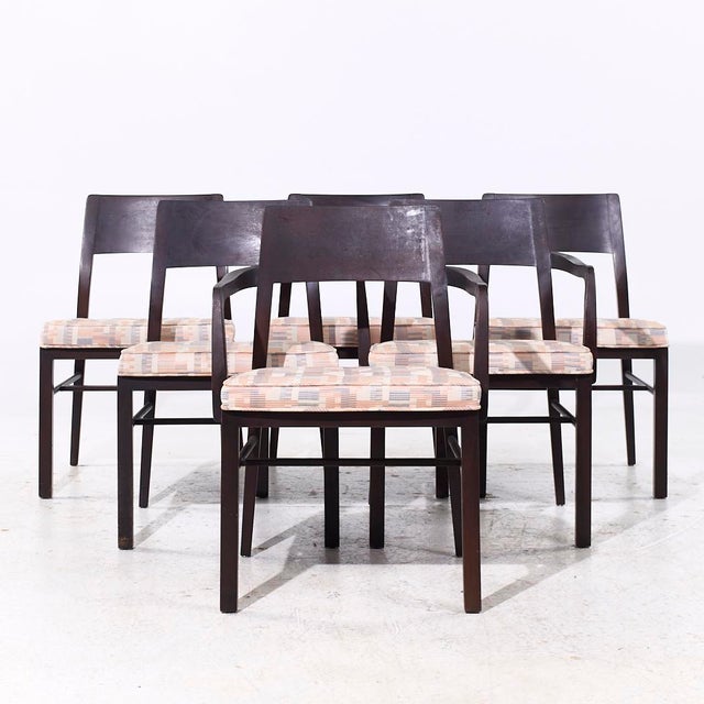 Edward Wormley for Dunbar Mid Century Walnut Dining Chairs - Set of 6 Each armless chair measures: 20 wide x 22.5 deep x...