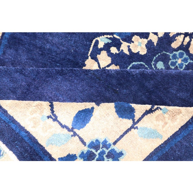 Antique Chinese Peking Carpet in Dark Blue Background 4' X 6'8 For Sale - Image 13 of 14