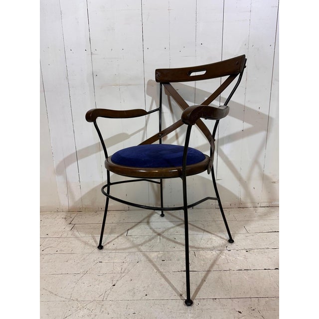 Wood Bistro Armchairs with Blue Velvet Seats by Andy Thornton, England, 1980s For Sale - Image 7 of 13