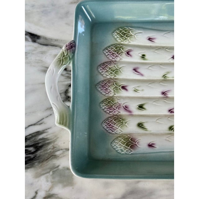 In ideal spring colors of robin's egg blue, green and purple, here is a vintage plate or tray for serving a vegetable that...