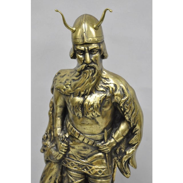 Mid 20th Century Vintage Scandanavian Viking Soldier Figure Solid Brass Fireplace Tool Set For Sale - Image 5 of 17