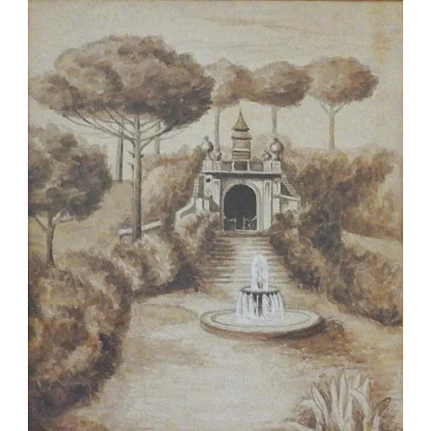 English Antique Late 19th Century Architectural and Garden Watercolor Paintings - a Pair For Sale - Image 3 of 5
