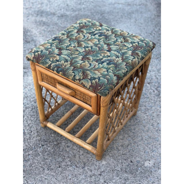 1960s Antique Tapestry Covered Rattan Side Table For Sale - Image 5 of 9