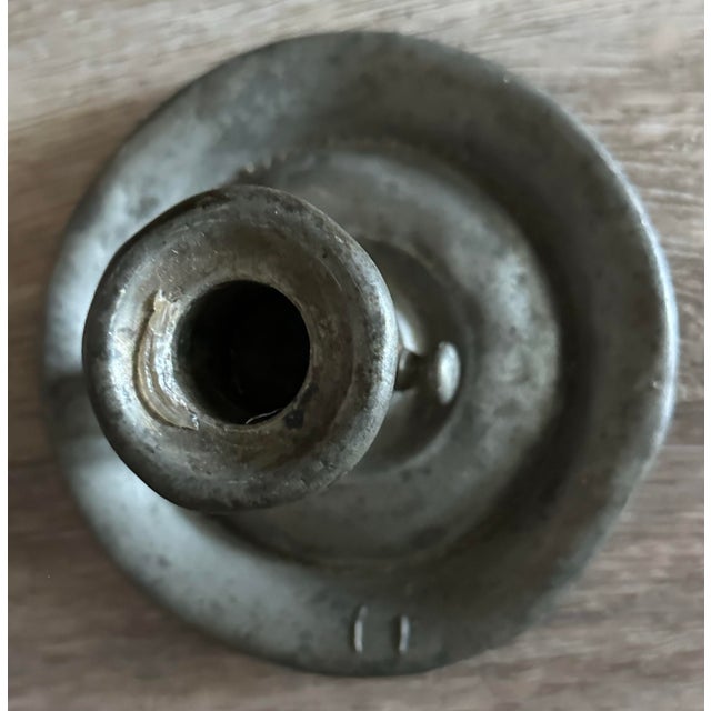 Antique Late 19th Century Pewter Chamber Stick Candlestick Holder For Sale - Image 4 of 12