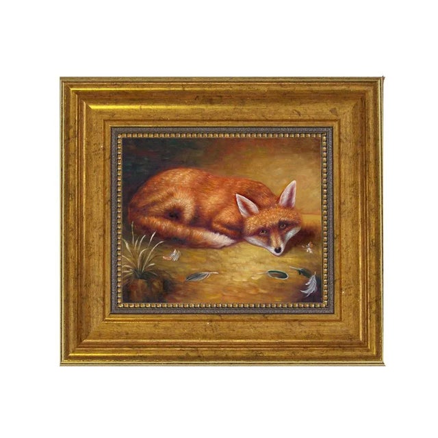 "Fox's Meal" Contemporary Reproduction on Canvas, Framed 8-1/2" x 9-1/2" For Sale