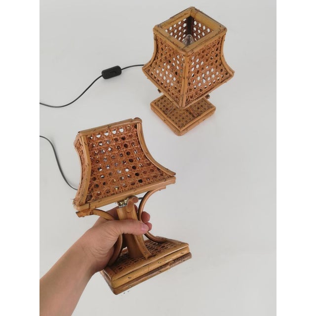 Mid-Century Bedside Table Lamps in Rattan and Wicker Cane Webbing, Italy, 1960s, Set of 2 For Sale - Image 18 of 18