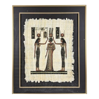 Late 20th Century Exquisite Hand-Painted Papyrus by S. Gharib: The Coronation of Queen Nefertari For Sale