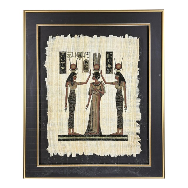 Late 20th Century Exquisite Hand-Painted Papyrus by S. Gharib: The Coronation of Queen Nefertari For Sale