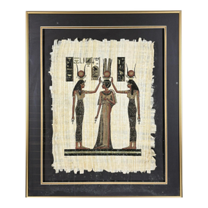 Late 20th Century Exquisite Hand-Painted Papyrus by S. Gharib: The Coronation of Queen Nefertari