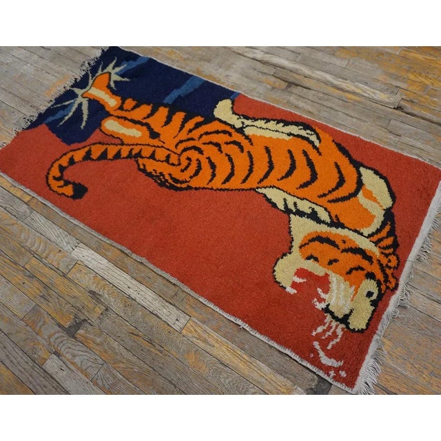 1960s Yellow Vintage Chinese Mid Century Modern Tibetan Tiger Design Area Rug For Sale - Image 14 of 15