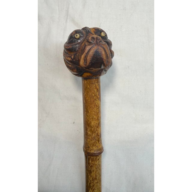 Antique 19th Century Hand Carved Folk Art Bull Dog Walking Stick Cane Sculpture For Sale - Image 4 of 10