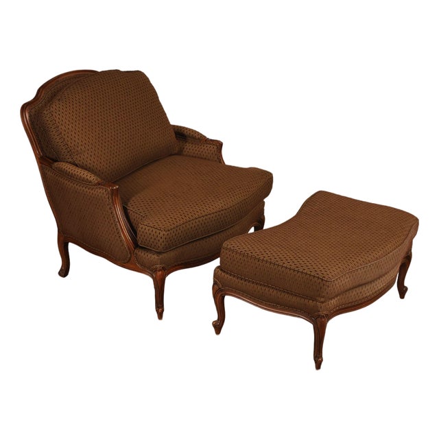 Ethan Allen French Louis XV Style 'Versailles' Armchair and Ottoman For Sale