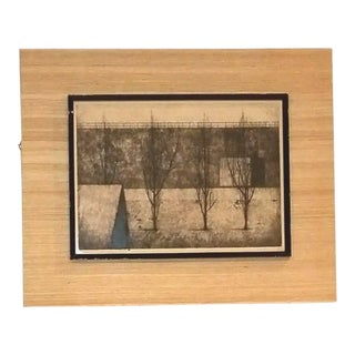 Ryonosuke Fukui Japan Artist Etching and Auquatint; Ink on Paper "Four Trees Against a Wall" For Sale