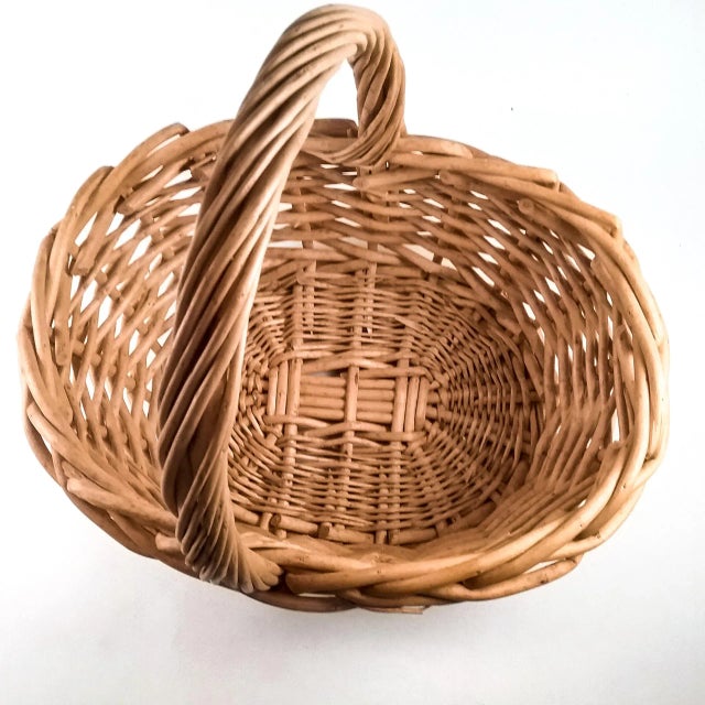 Tan Vintage Heavy Rattan Fruit Basket With Handle For Sale - Image 8 of 8