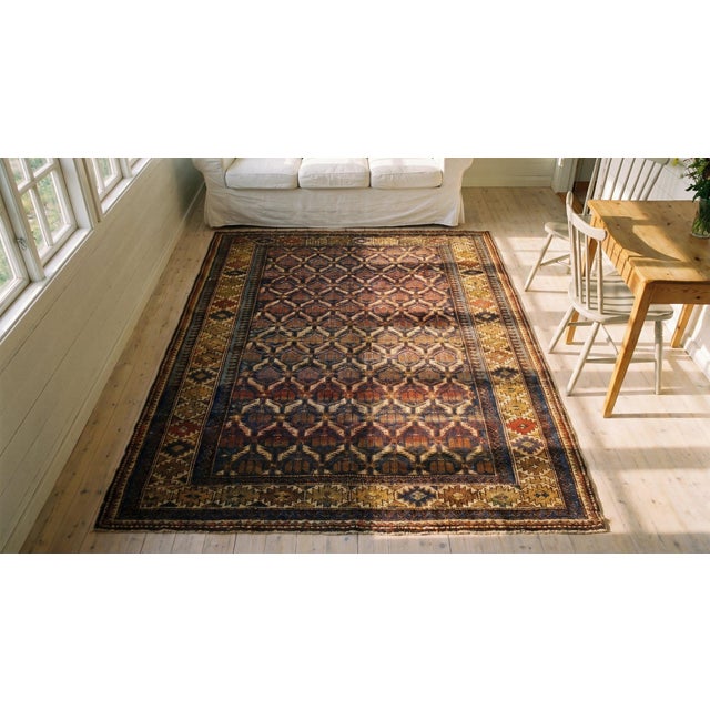 1900s Blue Navy Diamond Antique Caucasian Shirvan Rug 4' X 4'8" Handknotted Wool Carpet For Sale - Image 11 of 12
