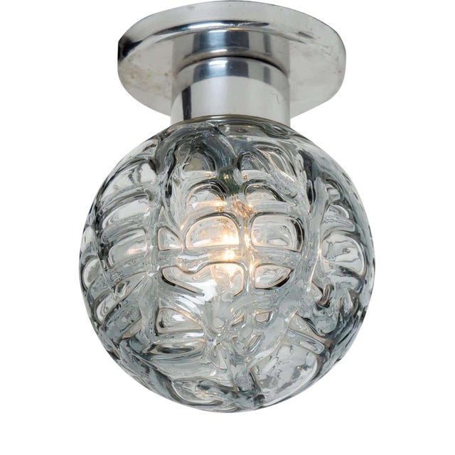 Murano Glass and Chrome Flush Mounts attributed to Doria, Germany, 1970s For Sale