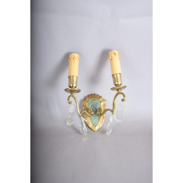 Vintage French Brass and Crystal Wall Sconces, 1940s, Set of 2 For Sale - Image 9 of 11