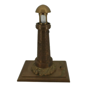 Mid 20th Century Large Brass Machined Lighthouse Table Lamp