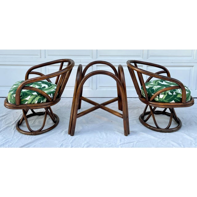 Wood Mid-Century Bent Bamboo Set of Swivel Chairs and Table Base - 3 Pieces For Sale - Image 7 of 11