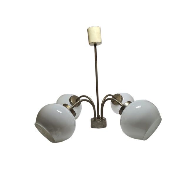 1970s Postmodern Brass and Glass Chandelier, Poland, 1970s For Sale - Image 5 of 18
