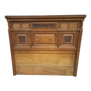 Early 20th Century Carved Wood Queen Size Wooden Headboard For Sale
