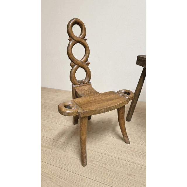 Vintage Sculptural Wooden Table and Two Chairs with Hand-Carved Loop Backrests, 1940s, Set of 3 For Sale - Image 18 of 18