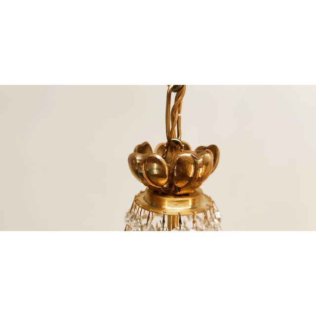 Metal Empire Chandelier in Brass with Frosted Drops For Sale - Image 7 of 18