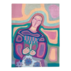 Vintage Boho Abstract Figural Oil on Canvas