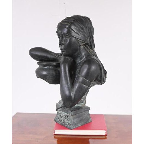 Villanis, Art Nouveau Bust of Rebecca at the Well, 1800s, Bronze For Sale - Image 3 of 10